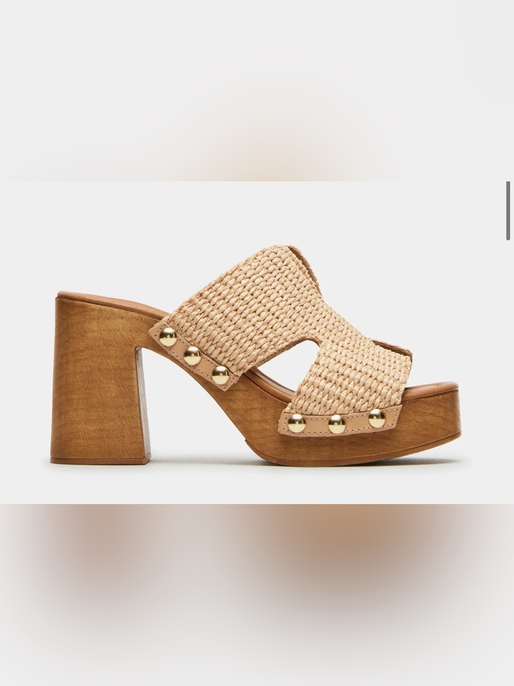 Steve Madden Natural Woven Slide Sandals with Gold Studs